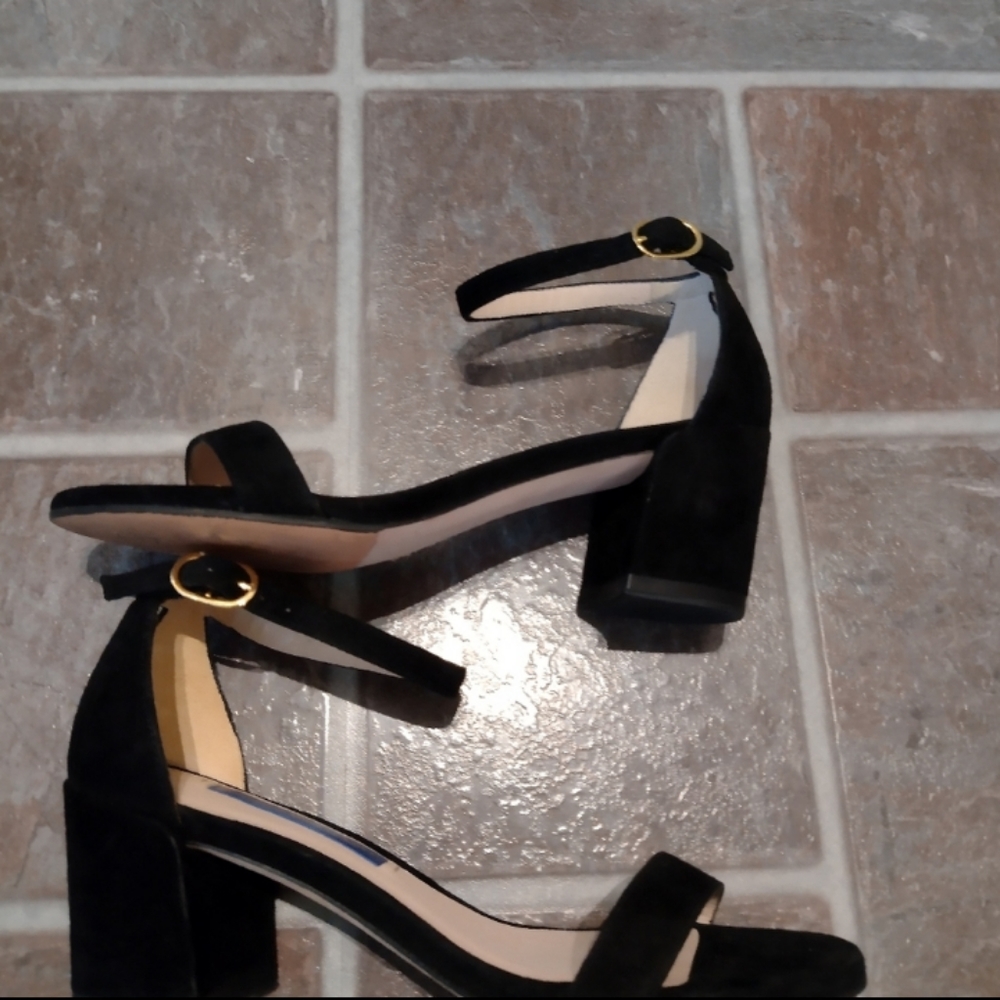 Stuart Weitzman black Suede Simple strapy block heel sandal size 4 - Picture 3 of 7